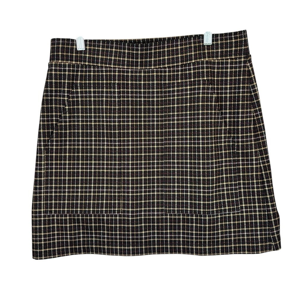 LOFT‎ Burgundy Black Plaid Mini Pencil Skirt Large Grunge YTK Heritage Prep Knit